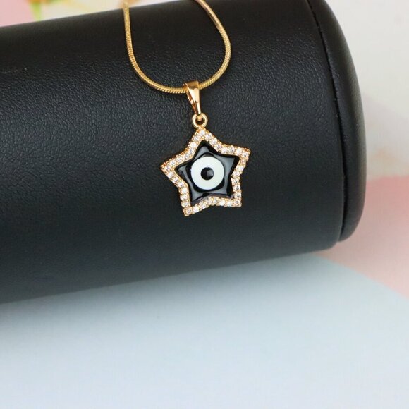 "Rose Gold Star Pendant with Black Evil Eye and CZ Accents, XPPT1380 - Picture 4 of 12